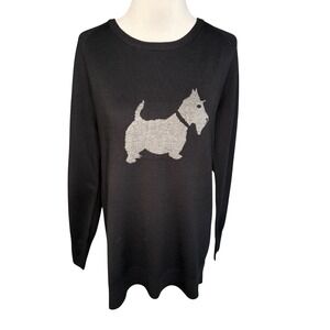 Chelsea & Theodore Black Scottie Dog Sweater Knit Top Women's Medium NWT‎